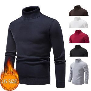 Big Size Mens Knit Sweater Turtleneck Pullover Sweaters Casual Solid Color Slim Fit Knitwear Winter Autumn Clothes