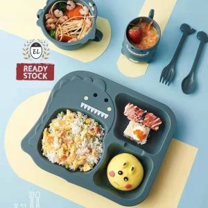 Dinosaur Baby Tableware Set🔥Ready Stock🔥Kids Cartoon Plate Bowl Cup Spoon Fork / Set Peralatan Makan Bayi  婴儿餐具套装