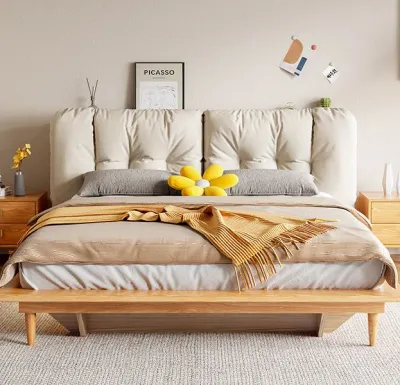 [PRE-ORDER] NK Japanese tatami bedframe with cloudy velvet headboard LED lights Solid wood value ash wood from North America Modern Nordic / MUJI minimalist master bedroom wedding bed thick mattress upto 50 years use 白蜡木实木床架(ETA: 1mth)