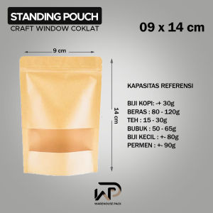 ( 10 pcs ) Standing Pouch Kraft Paper Window Coklat | Ziplock Kraft Paper | Kemasan Kopi | Kemasan Paper Ziplock | Standing Pouch