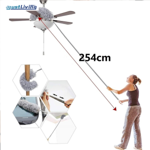 JustLiving 280cm Soft Microfiber Cleaning Duster with Bendable Head Feather Static Anti for Cleaning Ceiling Fan High Ceiling Keyboard Furniture Cars