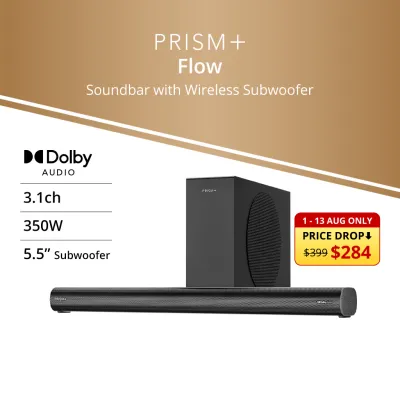 PRISM+ Flow 3.1ch Soundbar with Dolby Audio | 350W | Wireless Subwoofer | Wireless Music Streaming | Bluetooth 5.3
