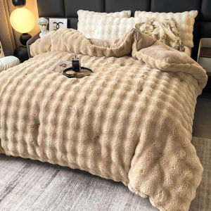 【Super low price】Luxury Faux Rabbit Fur Blanket for Winter Thickened Warm Double Layer Plush Blankets for Bed Fluffy Soft Warmth Quilt Comforter