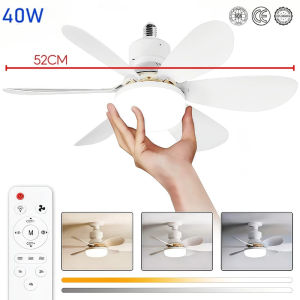 COD-Fan Light Ceiling Fan With Lights And Remote Control E27 Fan Blade Bulb LED lights 16.5-inch Interface Bedroom Silent Chandelier Ceiling Light 2 in 1 40w