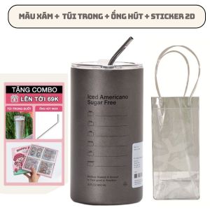Cốc Giữ Nhiệt Iced Americano 600ml Chất Liệu Chuẩn Inox 304 Cao Cấp Giữ Nhiệt Từ 8-12 Giờ Tặng Kèm Túi Ống Hút và Stricker 2D