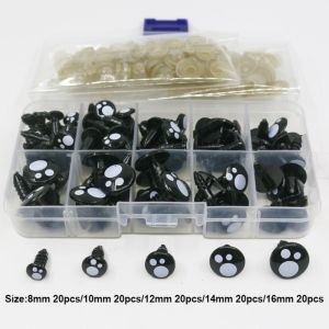 YUDESHUI 100pcs/box 5 kích cỡ Mắt nhựa an toàn Hình tròn Đen Đồ chơi Gấu Bông Chất lượng cao Mắt búp bê nhồi bông tự làm Dành cho đồ chơi