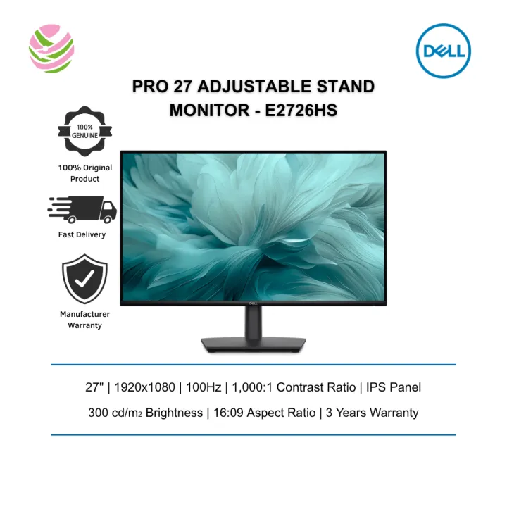 Dell Pro 27 Adjustable Stand Monitor - E2726HS (1920x1080, IPS, 100Hz, VESA, VGA, HDMI, DP, 3Yrs) DL-210-BTDG
