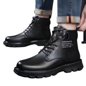 Men’s Chunky Leather Martin Boots – High Top School & Casual Motorcycle Shoes Durable Sole Stylish All-Day Wear Footwear
