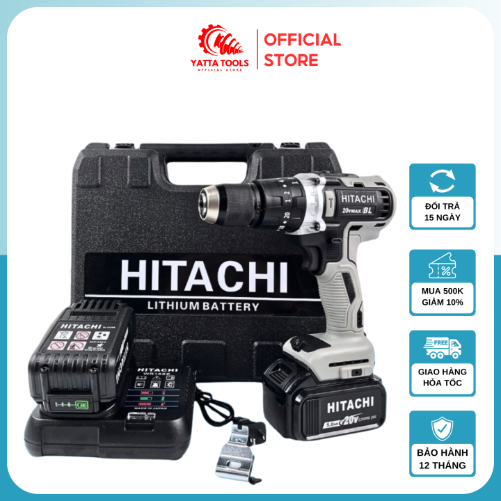 Máy khoan pin Hitachi 20v động cơ không chổi than, đầu auto lock thép ...
