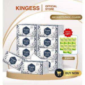 Kingess Virgin Pulp Tissue 5 Ply Thickness 400 Sheets Organic Soft Facial Tissue