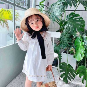 Rolanko Baby Girl Cotton Soft Dress with Flutter Sleeves Embroidered Lace Trim Elegant Outfit for Wedding Baptism