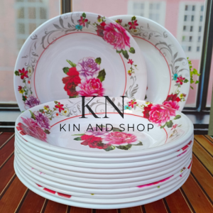 6 PCS PIRING MAKAN 23 CM MELAMIN ULIR MOTIF RED ROSE TERBARU DAN TERLARIS BAHAN TEBAL ANTI PECAH