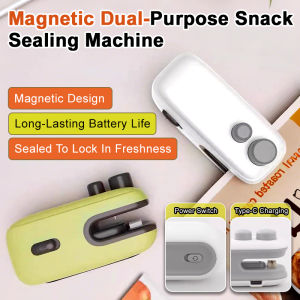 【Safe/ Compact】Magnetic Dual-Purpose Snack Sealer Mini Sealer Portable Hand-Press Plastic Bag Sealer Packaging Sealer Compact Electric Sealer Easy Sealing Instant Freshness