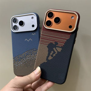 Mangetic Phone Case for iPhone 17 16 15 Pro Max Matte Carbon Fibre Texture Camera Armor Ring For Magsafe Charge Hard Back Cover