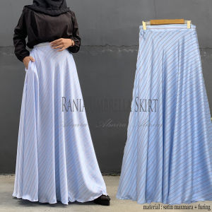 Rok Panjang Wanita Payung Rania Stripe Umbrella Skirt Motif Garis Salur Hitam Putih