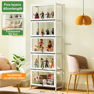 Bamboo Display Cabinet Transparent Glass Acrylic Showcase Home Storage Cabinet Transparent Dust-Proof Hand-Made Lego Cabinet