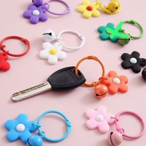 Gantungan Kunci Bunga Krincingan Flower Macaron Keychain Flower Lonceng Gantungan HP Kunci Lanyard