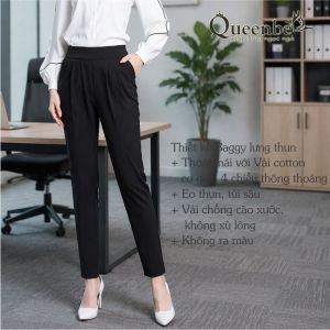 Quần tây công sở nữ kiểu baggy lưng thun Queenbe GLQ095 cotton co giãn 4 chiều