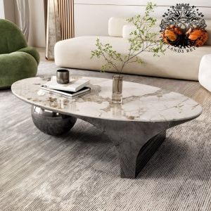Bàn trà sofa bàn phòng khách bàn cafe nhập khẩu Parabol đá Elip ceramic Inox cao cấp bi tròn