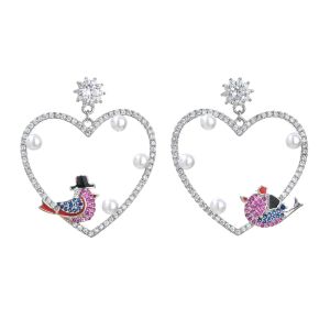 SEQUITO Classy Silver Plated Bridal Wedding Jewelry Pave Tiny Multicolor AAAAA Cubic Zircon Small Pearl Big Heart Pendant Drop Earrings SE938