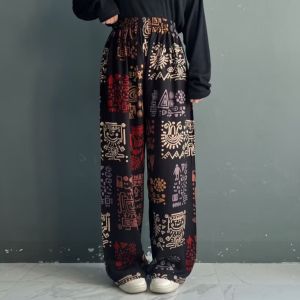 Celana Kulot Rayon Motif Jumbo Tali Serut | Kulot Panjang Rayon Motif Etnik Bunga Abstrak