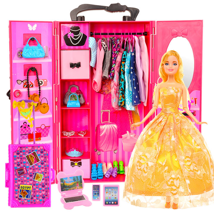 Barwa For Barbie Pink Wardrobe 93 Piece Set (with Doll) -1 Rose Red ...