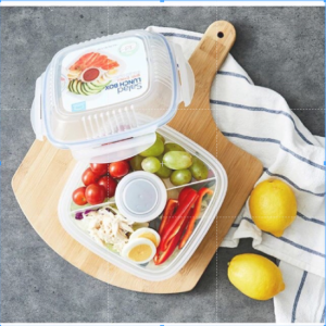 Hộp Đựng Salad Để Tủ Lạnh Có Khóa 4 Cạnh Kín Hơi Lock&Lock kèm khay nước sốt HSM8450T 1.6L