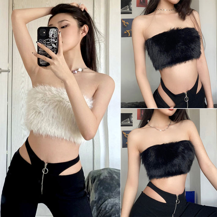 Women Strapless Boob Tube Tops Bra Summer Zipper Bandeau Crop Top Shirt  Blouse 