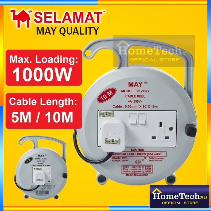 Selamat MAY Heavy Duty Extension Roller 2 Gang Socket Cable Reel