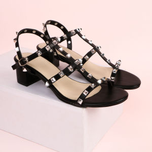 Sepatu Sandal Areta Garavani Sandal Heel Wanita Sepatu Hak Tinggi Tali Hitam