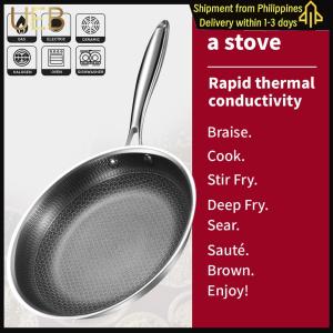 【UEB】 304 Stainless Steel Frying Pan Non-Coated Household Cookware Non-Stick Universal Steak Cooking Pot Suitable for Fried Egg Steak