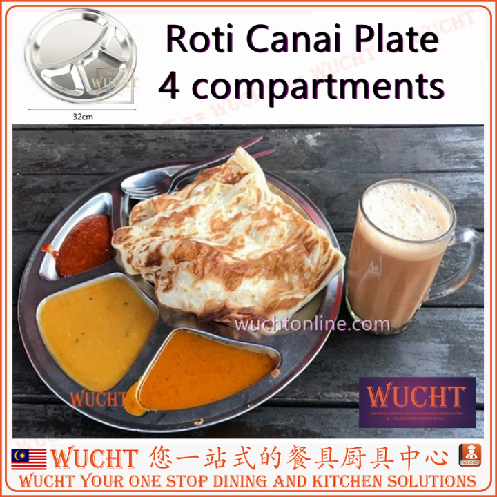 【WUCHT】Stainless Steel Round 4 Compartment Tray / Roti Canai Tray / 4 ...