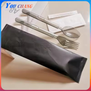 YOU CHANG 50 Pieces Disposable Cutlery Set Plastic Spoons Non-toxic Transparent Thick Durable Individually Packed Long Handle Easy Grip For Catering Party Office Home Takeaway