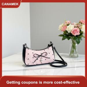 【CANAMEK 】 1Pcs New Fashionable And Versatile Texture Light Luxury Single Shoulder Small Square Bags Y2k Pink Bow Armpit Bag For Women