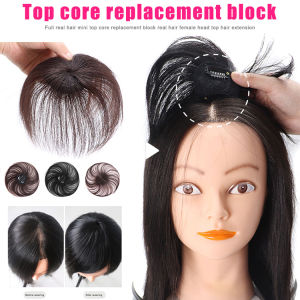 ReadyStock Clip-On Hair Topper Đồ Mở Rộng Thẳng Bìa Trắng-Tóc Giả Khối Tóc Thật Gốc