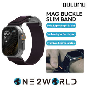 AULUMU A11 Mag Buckle Slim Nylon Band Strap for Apple Watch Ultra 49mm Series 10 9 8 7 6 5 4 SE 3 (42–46mm) | Lightweight Breathable Quick Release Sport Loop with Magnetic Hook & Stainless Buckle