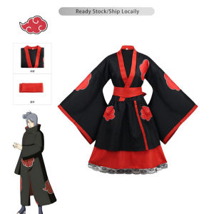 Adult Japanese Kimono Cosplay Akatsuki Cloud Print Shippuden Uzumaki Dress Women Girls Halloween clother red black Naruto 3XL