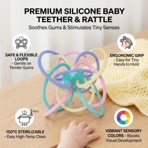 Baby Rattle Crib Toy Teether Grasping Ball Manhattan Ball Teething Relief Sensory Development Hand Eye Coordination Infant Baby Toys