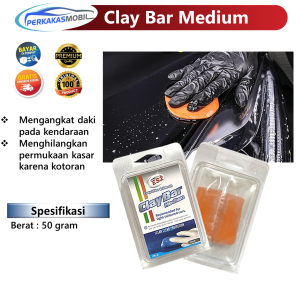 Clay Bar Pembersih Bodi Kaca Kap Lampu Knalpot ES2 Medium Claybar Menghilangkan Noda Aspal semprotan Cat Getah Kotoran Burung Daki Mobil Serbaguna 50 gram warna Oren Oranye Orange Original by PerkakasMobil