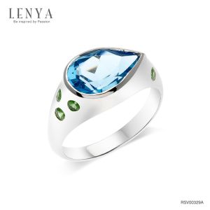 LENYA แหวนพลอยบลูโทแพซ เสริมความมั่นใจ ชัดเจน ปัญญา ขนาด 12x8 มิล ตัวเรือนเงินแท้925 ชุบทองคำขาว