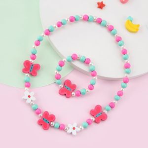 JJT Cute Cartoon Animal Wooden Bead Necklace and Bracelet Set for Kids DIY Jewelry Craft