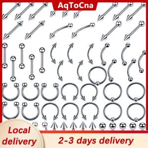 [COD] AqToCna Ship within 24 hours 60Pcs Steel Mixed Nose Lip Eyebrow Tongue Belly Bar Ring Body Jewelry