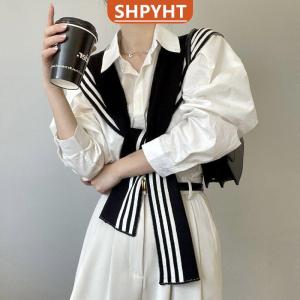 [COD] SHPYHT SPORTS Korean Style Fashion Knitted Shawl Shirt Shoulder Striped Collar Retro Style Scarf Female Accessories