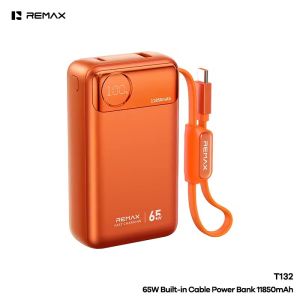 REMAX T132 PD65W 11850mAh Self-Corded Type-C Landyard Mini Powerbank Digital Display Fast Charging Power Bank - CCC