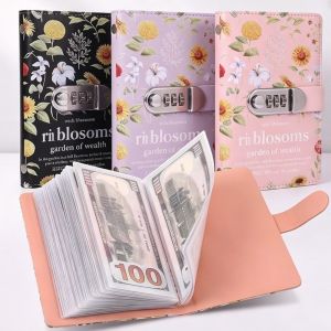 FOUNDTWO Dung tích lớn Sổ còng tiết kiệm họa tiết hoa hướng dương Hai  Có thể khóa Phong bì đựng tiền  Quà tặng Hoa văn cổ điển Hộp đựng tiền Trang chủ