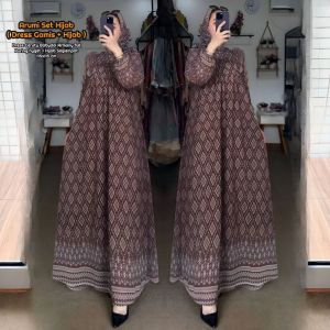 Amanda Dress Set Hijab - One Set Wanita Arabian Babydoll Setelan Wanita Gamis Terbaru Lengan Panjang Polos Baju Muslim Kekinian LD 110 cm
