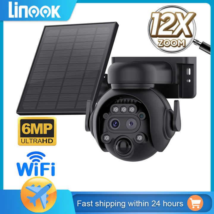 Linook 6MP 4K Solar Wireless WiFi Camera Dual Lens Zoom 12X CCTV Color ...