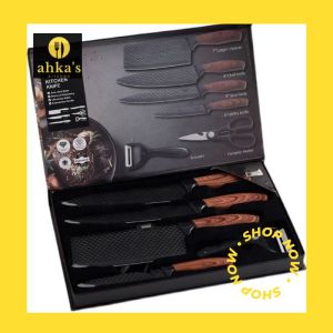 Ahkas Kitchen 6 PCS Non-Stick Stainless steel Kitchen knife scissor peeler Chef knife Cleavers Butcher knife Cutting SET