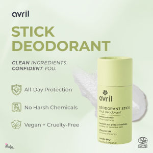 Avril Organic Stick Deodorant for Sensitive Skin - Light Almond Fragrance 24-Hour Protection Non-Greasy
