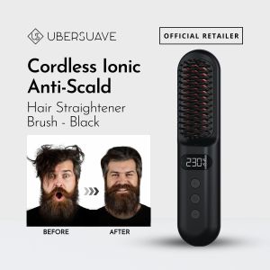 Ubersuave Cordless Ionic Anti-Scald Hair Straightener Brush | Anti-frizz Heated Comb Fast Heat Temperature Settings